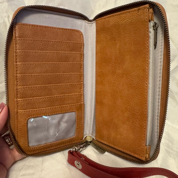 Burgundy Floral Print Zip-Around Wallet with Wristlet - Picture 3 of 5